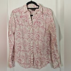Ariat  Womens Pink and White Casual Button Down Shirt Size M